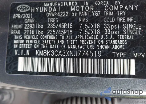 2022 Hyundai Kona N Line z USA, uszkodzony, nr VIN KM8K3CA3XNU774519